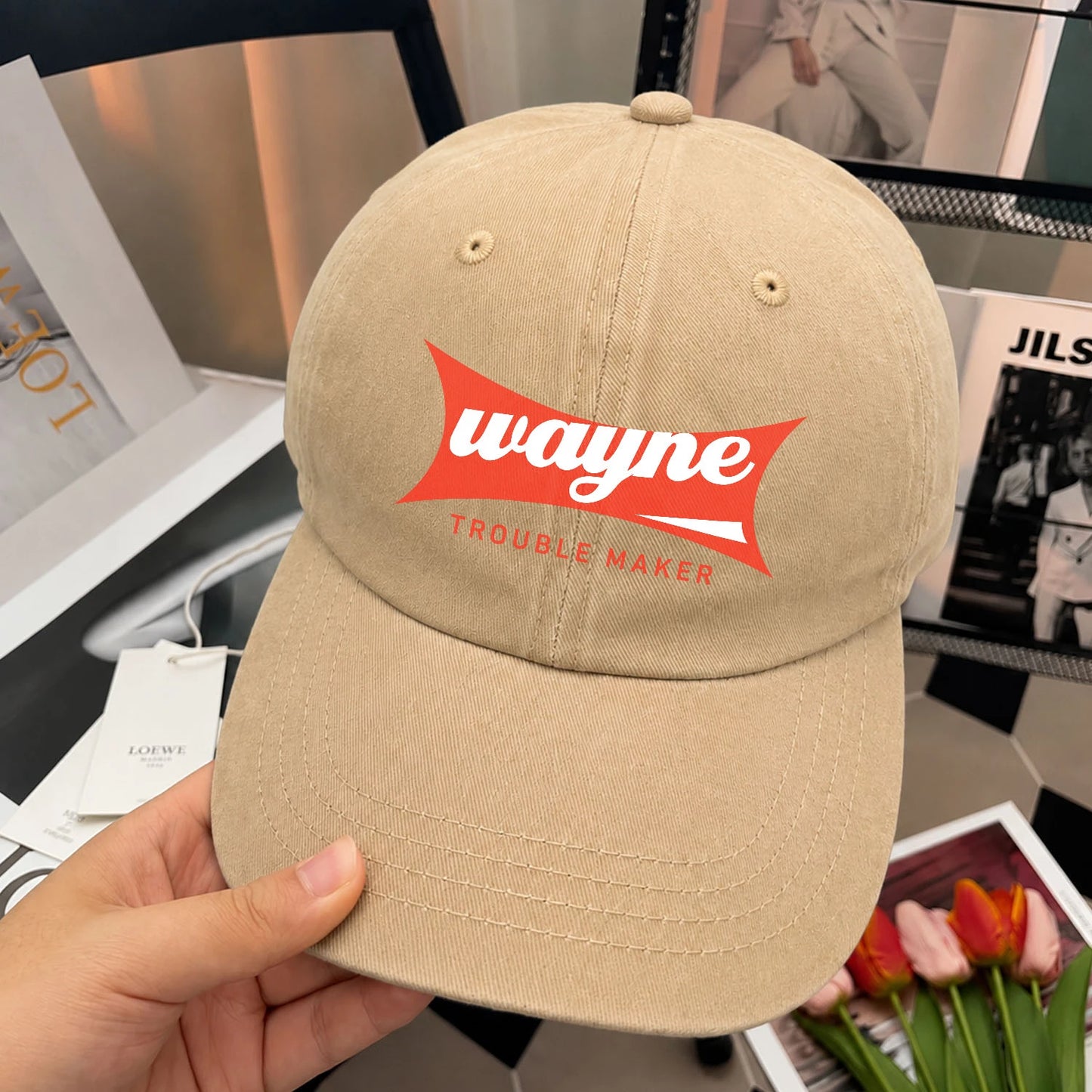 Trouble Maker Red Logo Washed Cap WAYNE 13K1 C78PF