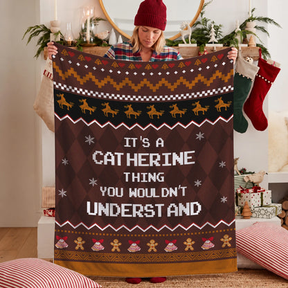 Your Name Thing Funny Deer Brown Christmas Fleece Blanket CATHERINE 13K1 BK27