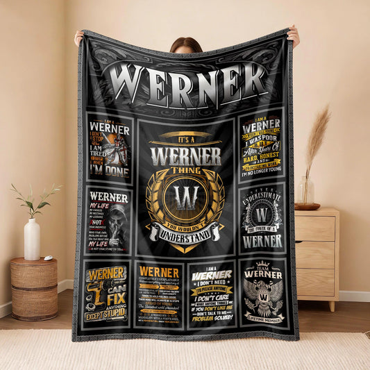 WERNER Personalized Blanket | Custom Name Cozy Throw Gift 13K4-BK2