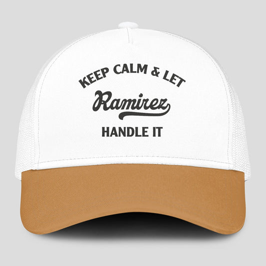 Keep Calm & Let Your Name Handle It Yellow And White Mesh Cap RAMIREZ 13K1 C205PF