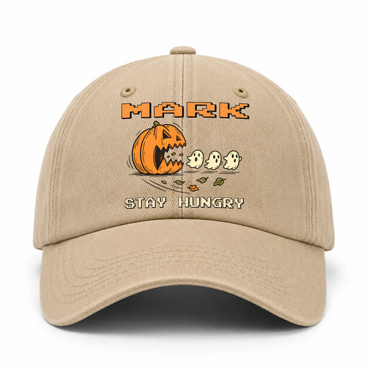 Stay Hungry Pumpkin Chasing Ghosts Funny Washed Cap MARK 13K1 C101PF