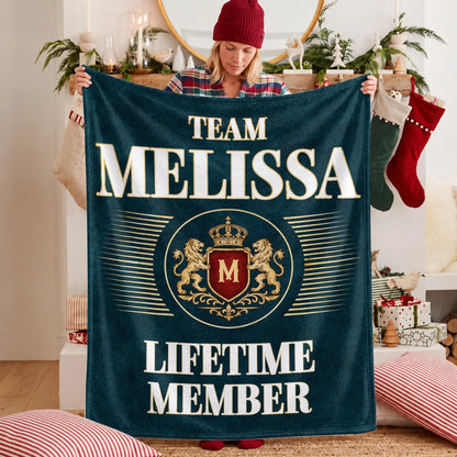 Team Your Name Lifetime Member Sage Green Fleece Blanket MELISSA 13K1 BK42