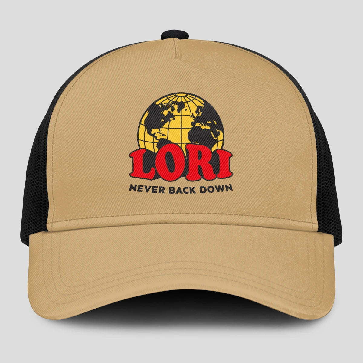 Never Back Down World Logo Khaki Mesh Cap LORI 13K1 C212PF