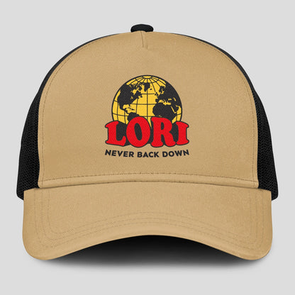 Never Back Down World Logo Khaki Mesh Cap LORI 13K1 C212PF