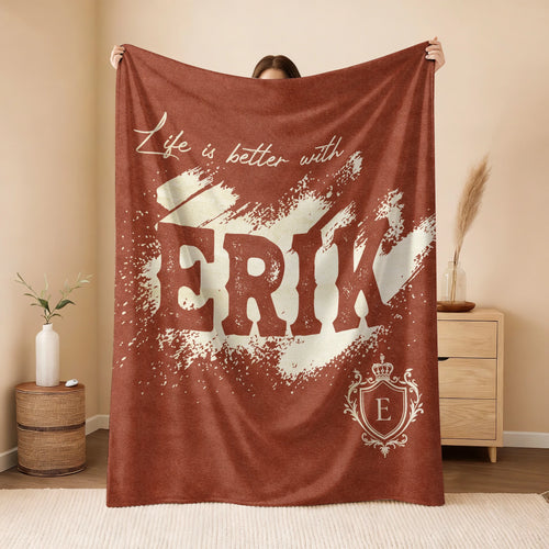 Life Is Better With Your Name Terracotta Cream Fleece Blanket ERIK 13K1 BK30