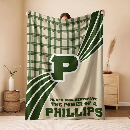 Never Underestimate Your Name Green & Cream Plaid Fleece Blanket PHILLIPS 13K1 BK50