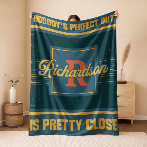 Nobody's Perfect But Your Name Is Close Vintage Blue & Brown Fleece Blanket RICHARDSON 13K1 BK54