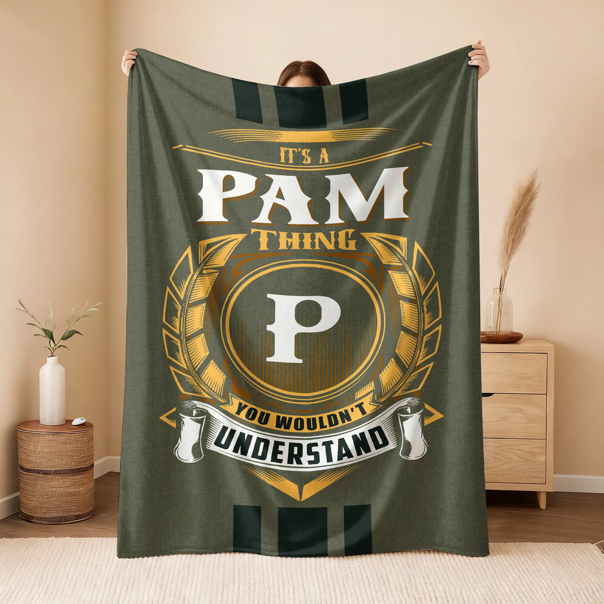 It's A Your Name Thing Olive Green Logo Fleece Blanket PAM 13K1 BK31
