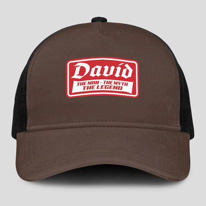 The Man The Myth The Legend Red Logo Brown Mesh Cap DAVID 13K1 C203PF