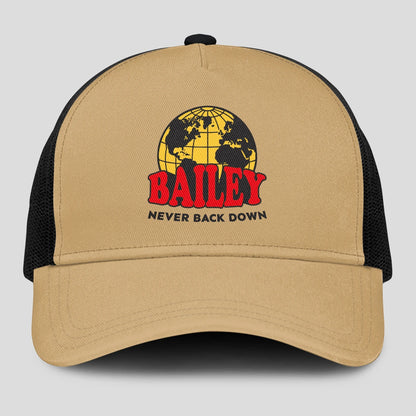 Never Back Down World Logo Khaki Mesh Cap BAILEY 13K1 C212PF