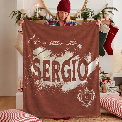 Life Is Better With Your Name Terracotta Cream Fleece Blanket SERGIO 13K1 BK30