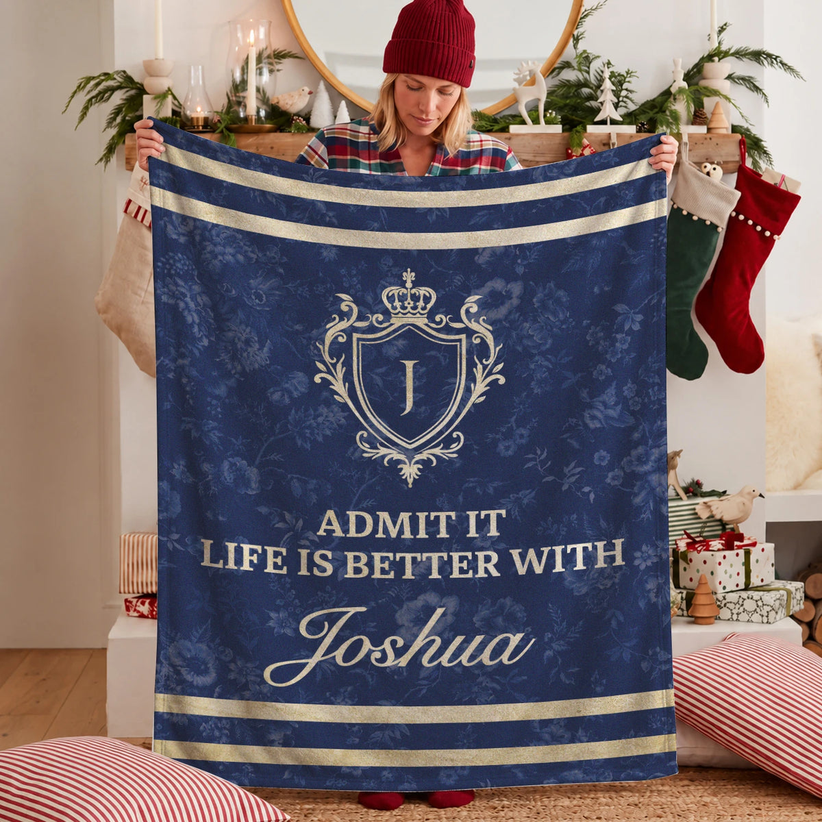 Admit It Life Is Better With Your Name Floral Blue Fleece Blanket JOSHUA 13K1 BK36