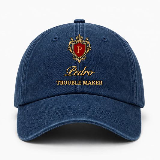 Your Name Trouble Maker Funny Blue Washed Cap PEDRO 13K1 C153PF