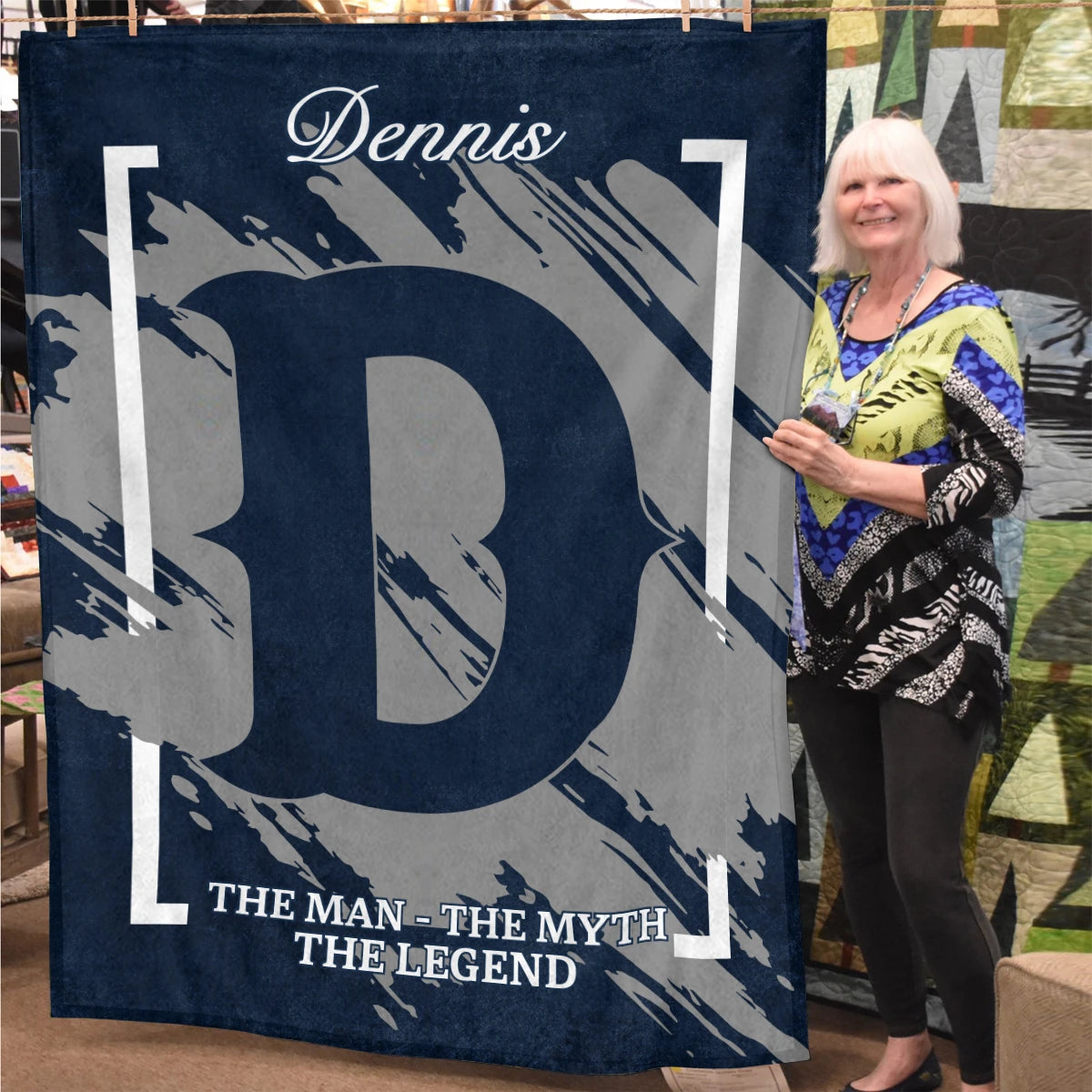 The Man The Myth The Legend Navy Baseball Fleece Blanket DENNIS 13K1 BK17