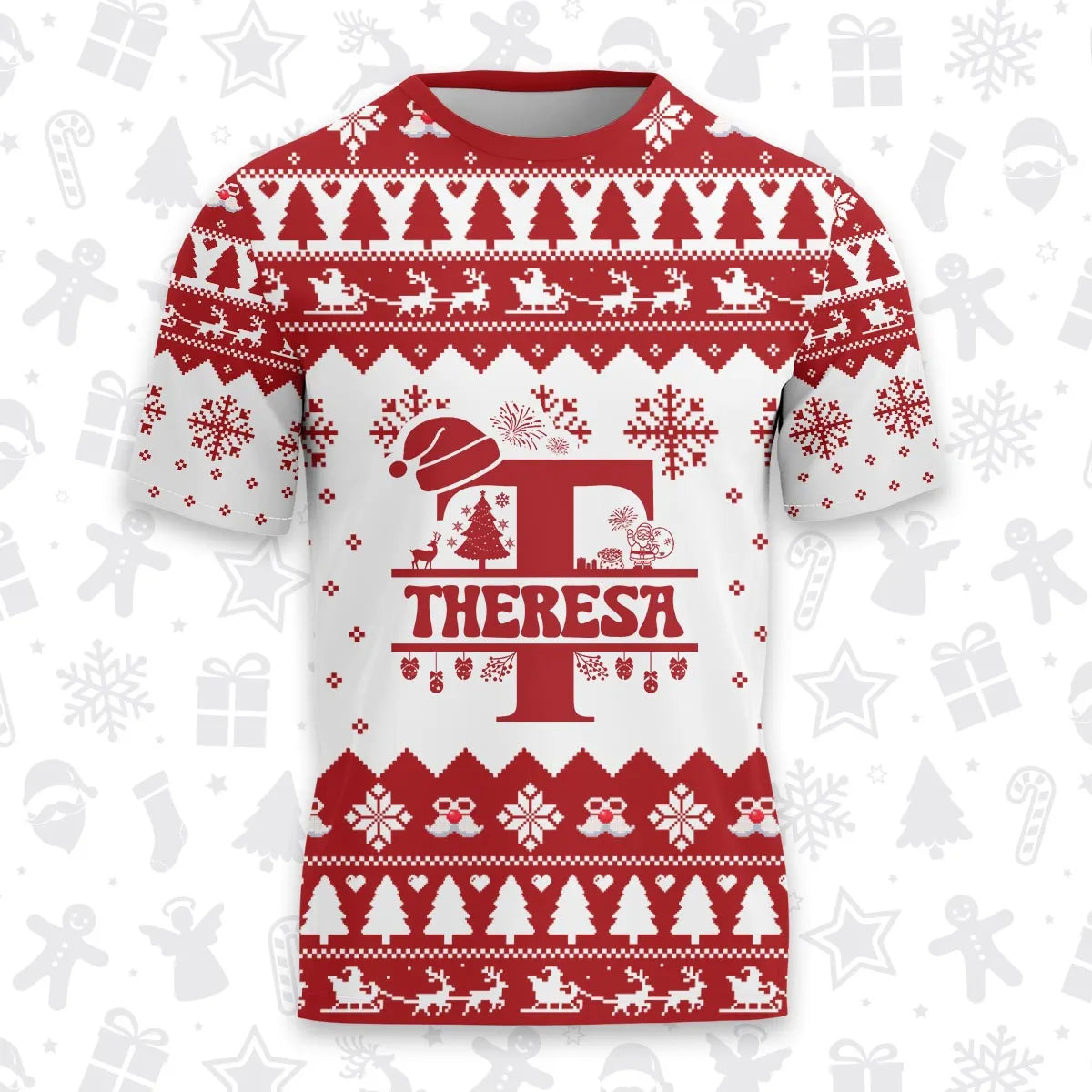 THERESA Personalized Christmas T-Shirt Pajama Set - Holiday Gift Outfit 13K1-CR2