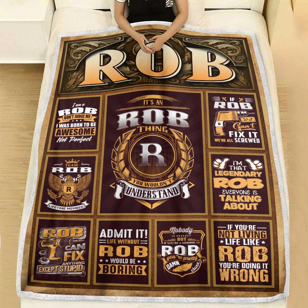 ROB Personalized Blanket | Custom Name Cozy Throw Gift 13K1-BK4