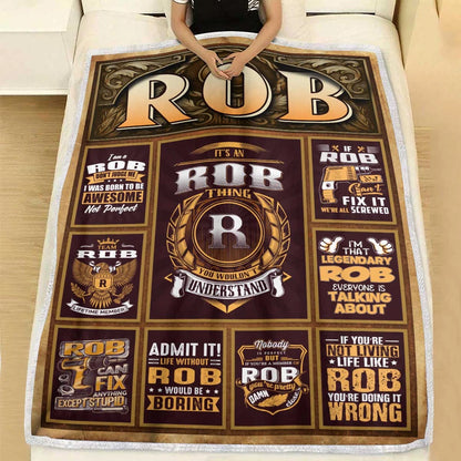 ROB Personalized Blanket | Custom Name Cozy Throw Gift 13K1-BK4