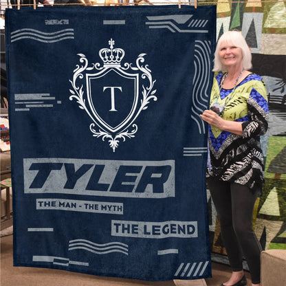 The Man The Myth The Legend Blue & Gray Fleece Blanket  TYLER 13K1 BK08