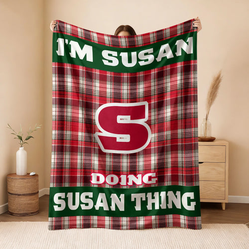 I'm Name Doing Name Things Red Plaid Fleece Blanket SUSAN 13K1 BK49