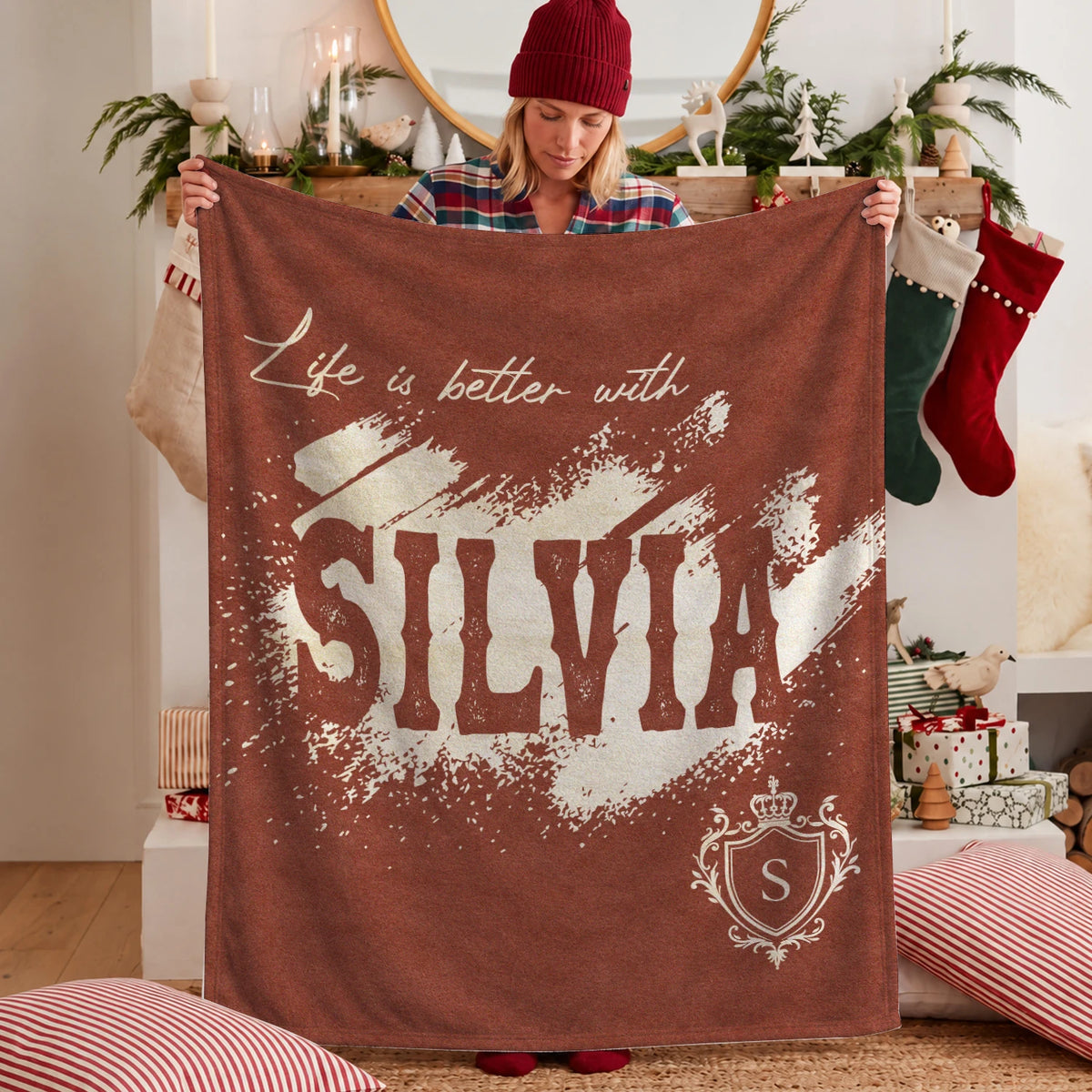 Life Is Better With Your Name Terracotta Cream Fleece Blanket SILVIA 13K1 BK30