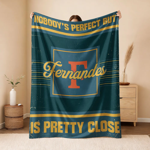 Nobody's Perfect But Your Name Is Close Vintage Blue & Brown Fleece Blanket FERNANDES 13K1 BK54