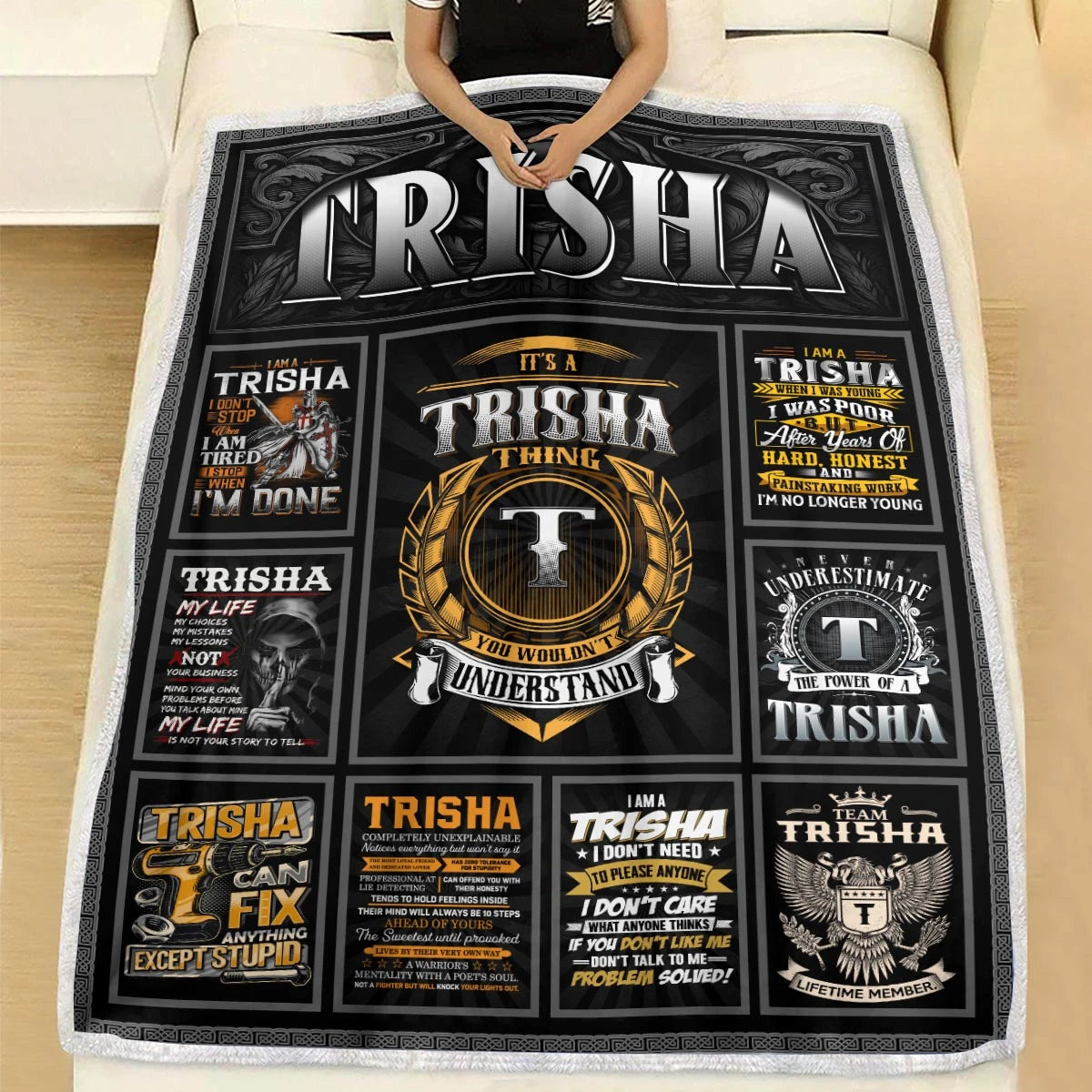 TRISHA Personalized Blanket | Custom Name Cozy Throw Gift 13K4-BK2