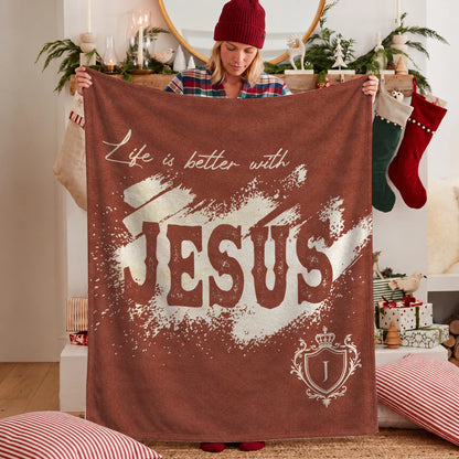 Life Is Better With Your Name Terracotta Cream Fleece Blanket JESUS 13K1 BK30