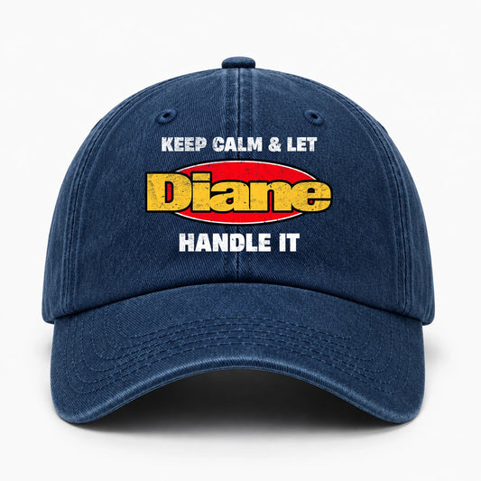 Keep Calm & Let Your Name Handle It Yellow And Red Logo Washed Cap DIANE 13K1 C172PF