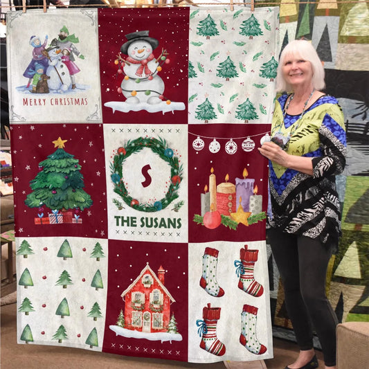 SUSAN Christmas Blanket – Personalized Family Name Holiday Quilt Throw 13K1-BK1