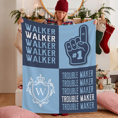 Trouble Maker Funny Blue Fleece Blanket WALKER 13K1 BK21