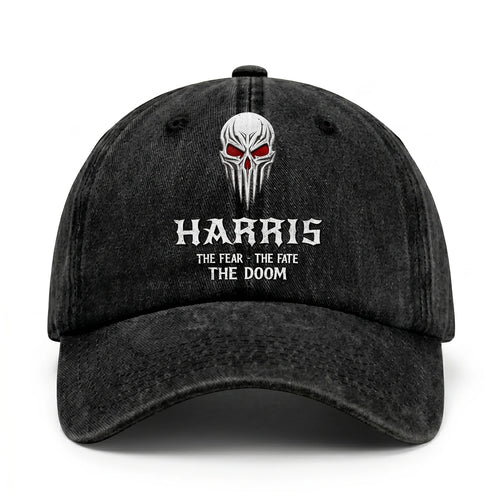 Your Name The Fear The Fate The Doom Skull Washed Cap HARRIS 13K1 C98PF