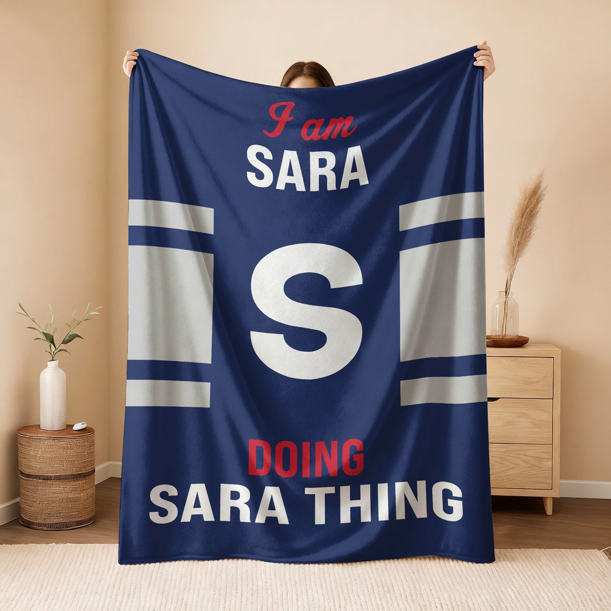 I'm Name Doing Name Things Navy Fleece Blanket SARA 13K1 BK51
