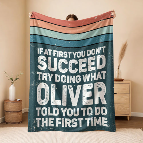 If At First You Don’t Succeed Retro Green Fleece Blanket OLIVER 13K1 BK29