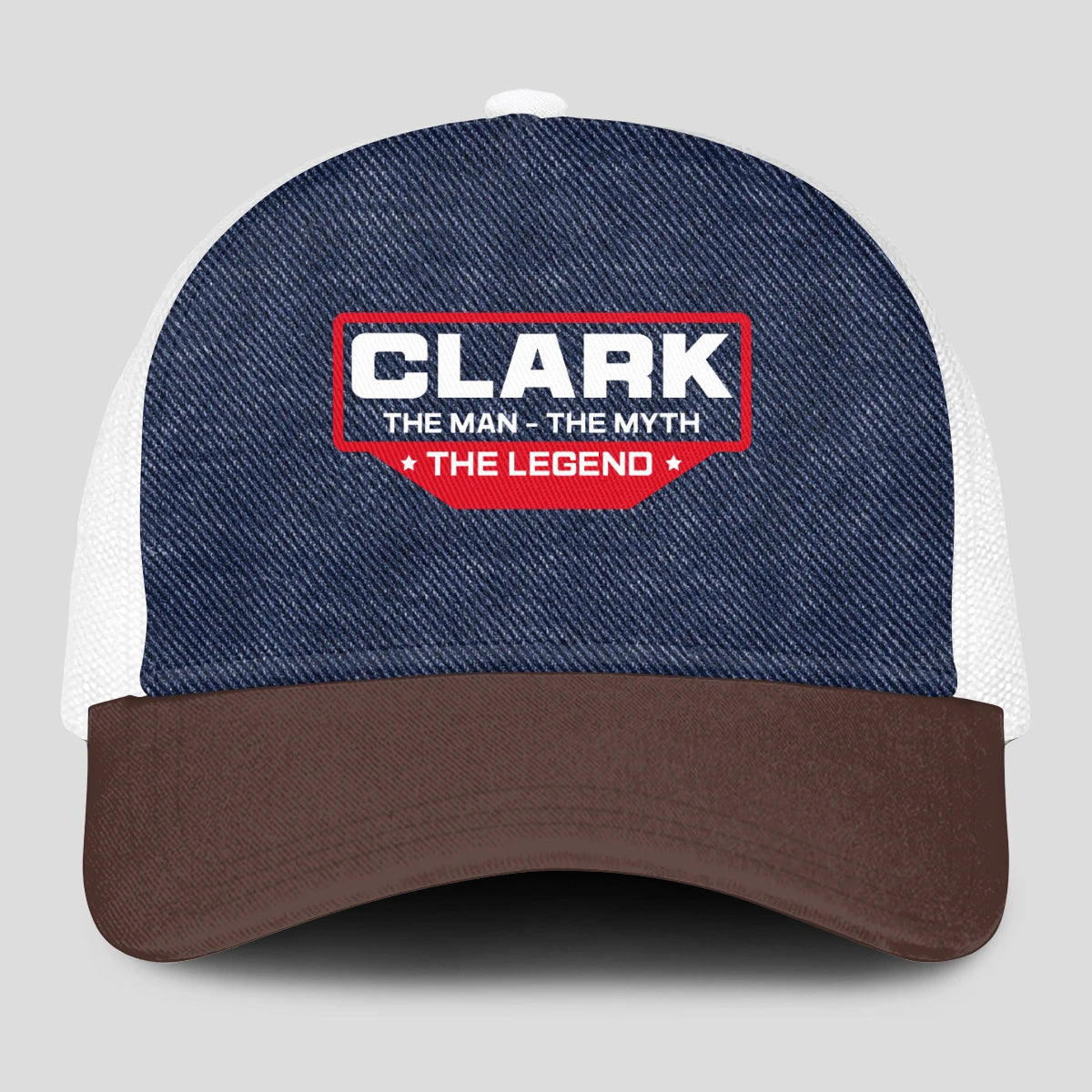 The Man The Myth The Legend Navy Brown And White Mesh Cap CLARK 13K1 C200PF