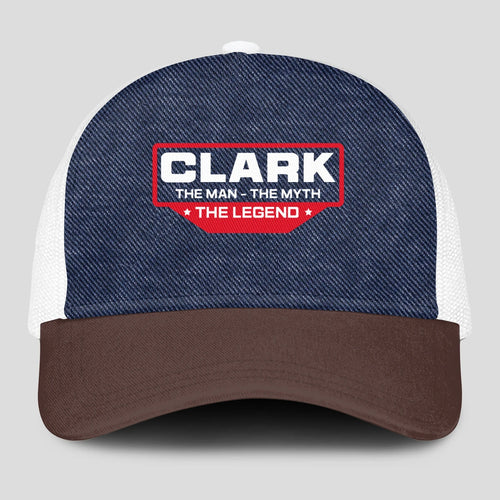 The Man The Myth The Legend Navy Brown And White Mesh Cap CLARK 13K1 C200PF