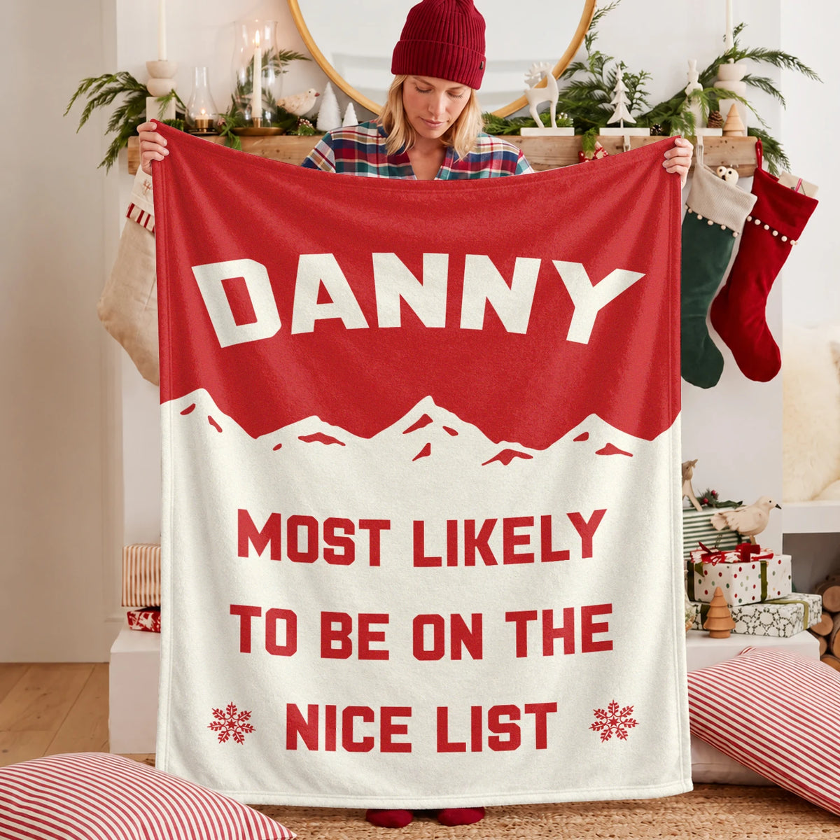 Most Likely on the Nice List Red Vintage Christmas Fleece Blanket DANNY 13K1 BK63