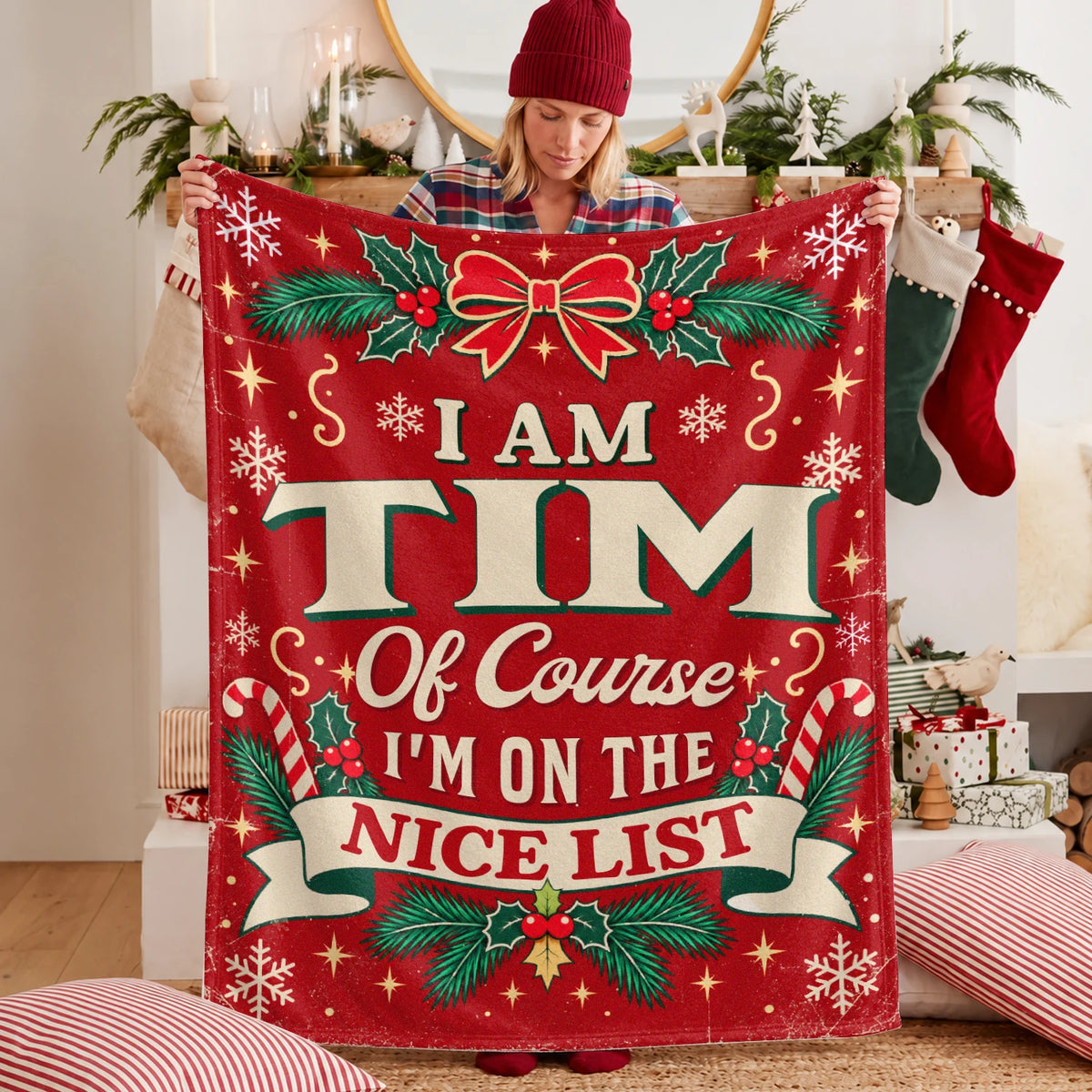 I'm Name Of Course I'm On The Nice List Christmas Fleece Blanket TIM 13K1 BK56