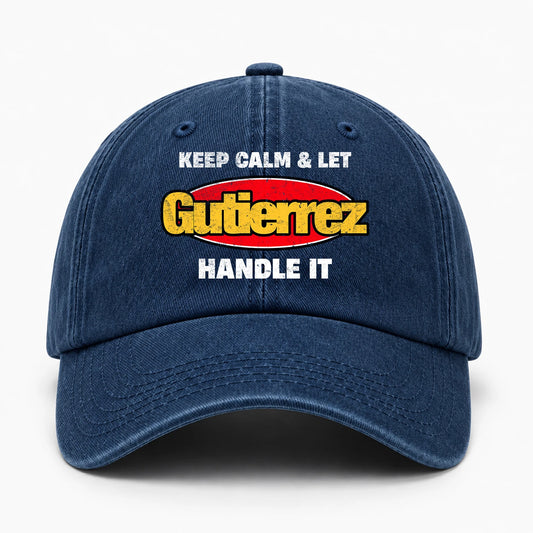 Keep Calm & Let Your Name Handle It Yellow And Red Logo Washed Cap GUTIERREZ 13K1 C172PF
