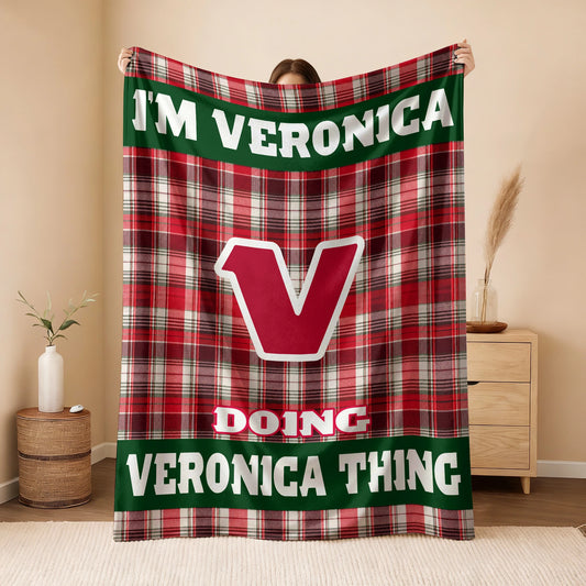 I'm Name Doing Name Things Red Plaid Fleece Blanket VERONICA 13K1 BK49