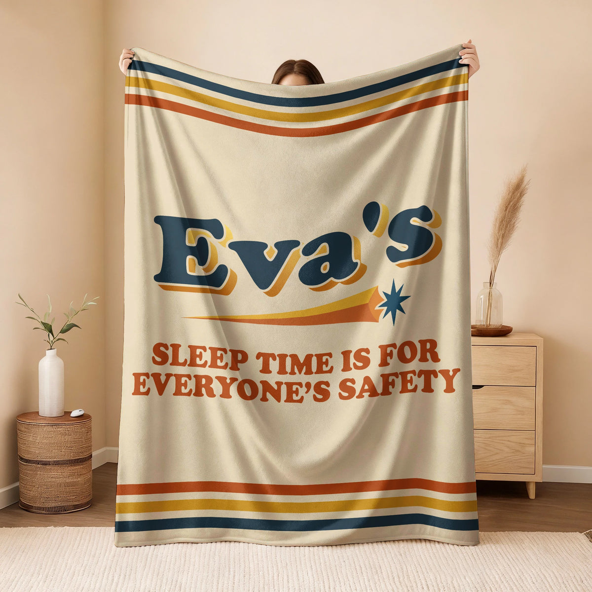 Your Name's Sleep Time Funny Retro Fleece Blanket EVA 13K1 BK67