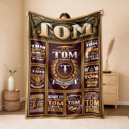 TOM Personalized Blanket | Custom Name Cozy Throw Gift 13K1-BK4
