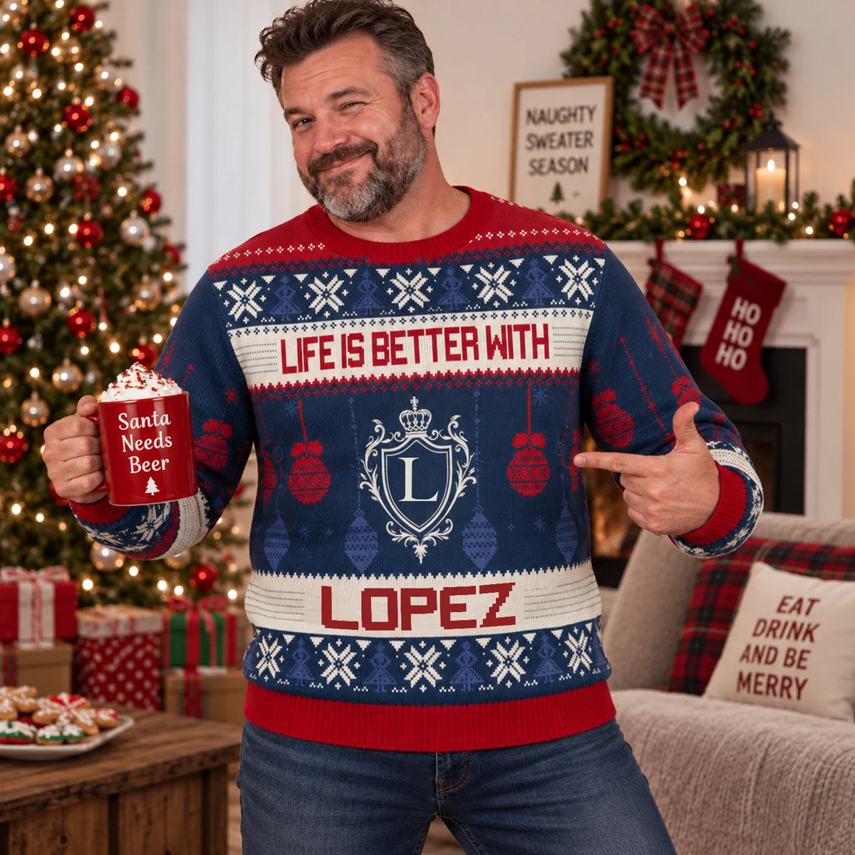 Life Is Better With Your Name Navy Ugly Sweater LOPEZ 13K1 UG11