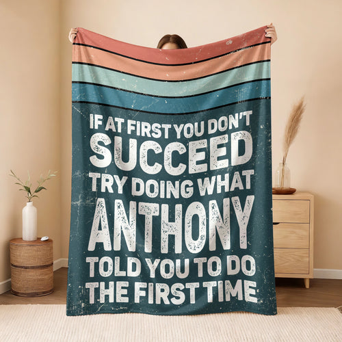 If At First You Don’t Succeed Retro Green Fleece Blanket ANTHONY 13K1 BK29
