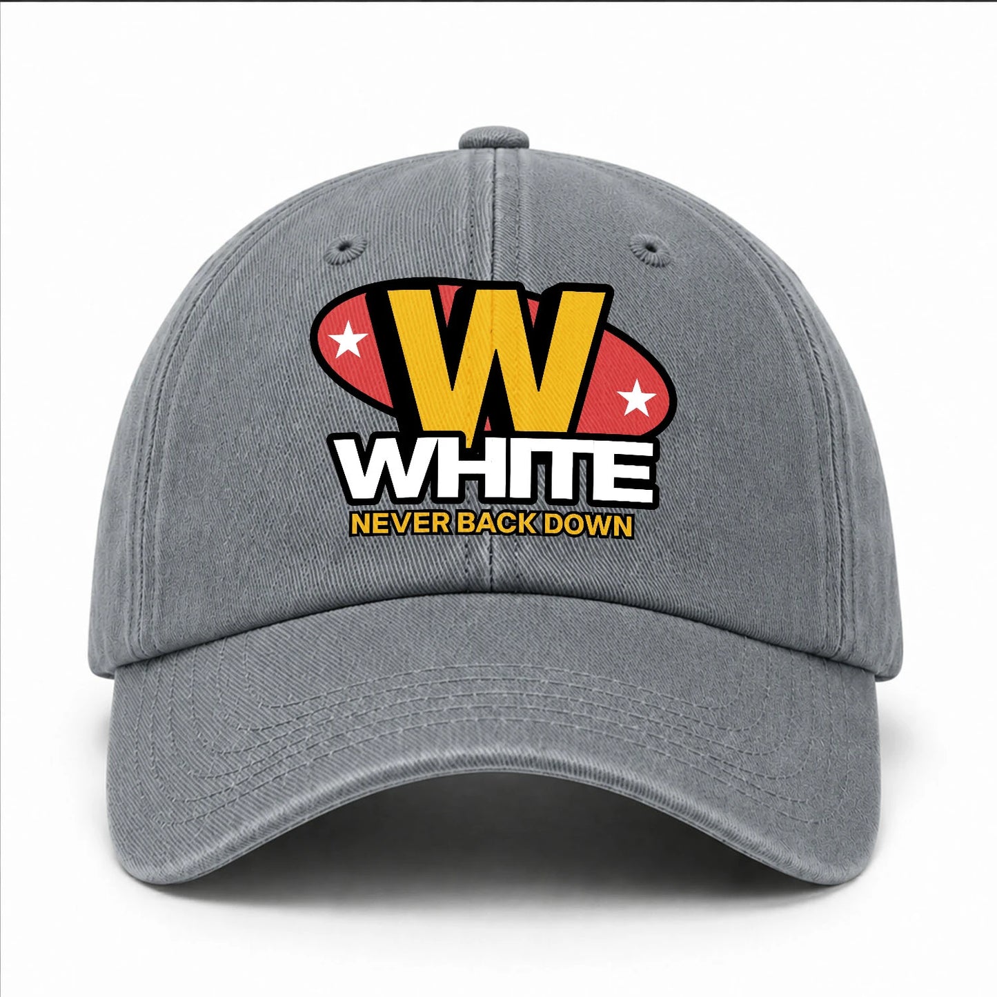 Never Back Down With Your Name And Initial Letter Washed Cap WHITE 13K1 C82PF