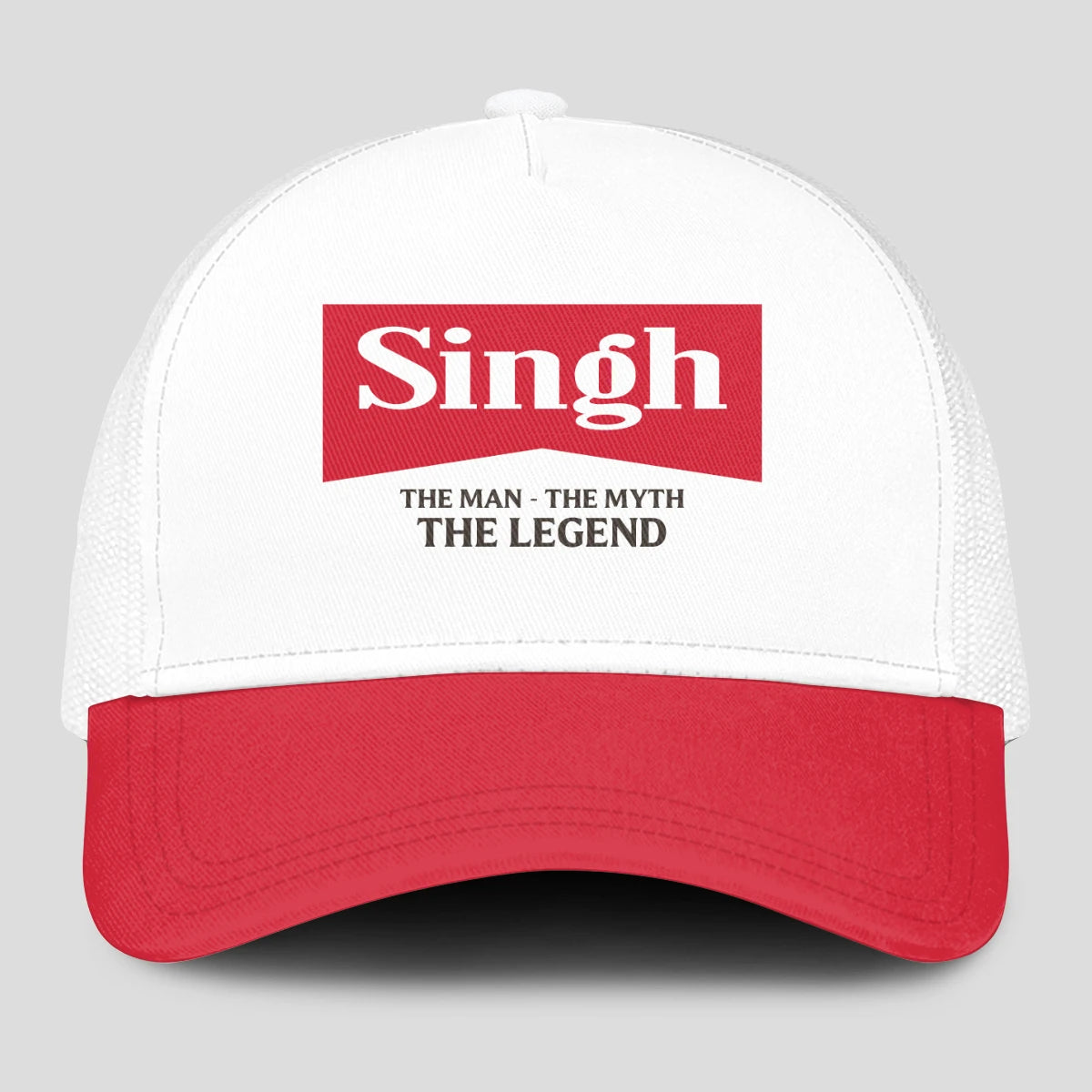The Man The Myth The Legend Red And White Mesh Cap SINGH 13K1 C197PF