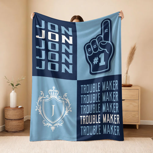Trouble Maker Funny Blue Fleece Blanket JON 13K1 BK21