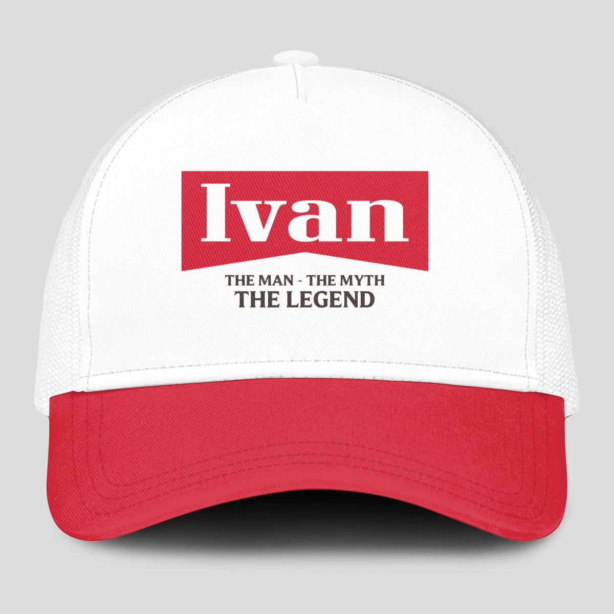 The Man The Myth The Legend Red And White Mesh Cap IVAN 13K1 C197PF