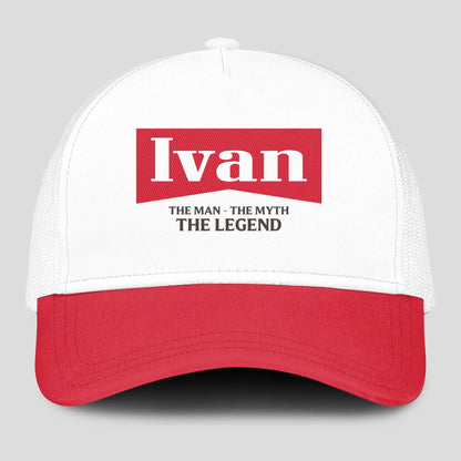 The Man The Myth The Legend Red And White Mesh Cap IVAN 13K1 C197PF