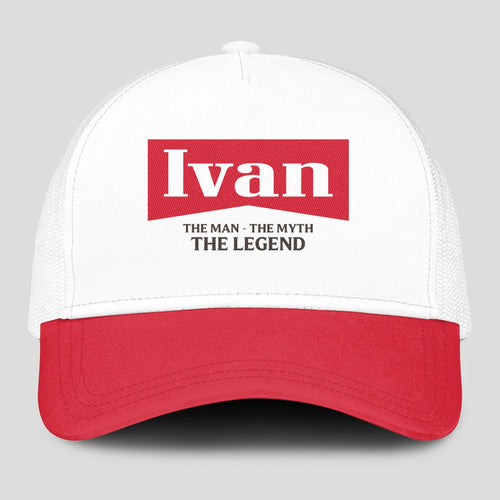 The Man The Myth The Legend Red And White Mesh Cap IVAN 13K1 C197PF