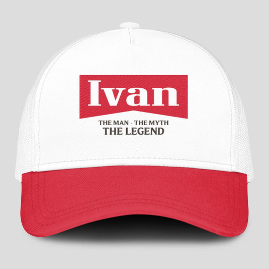 The Man The Myth The Legend Red And White Mesh Cap IVAN 13K1 C197PF